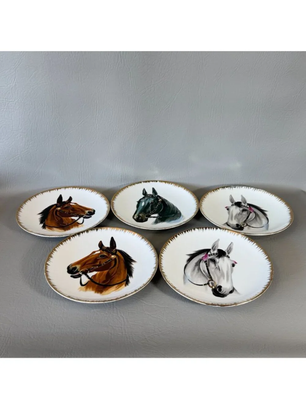 Vintage Horse Portrait Wall Plates Set of 5 Japan Equestrian Display 7.5